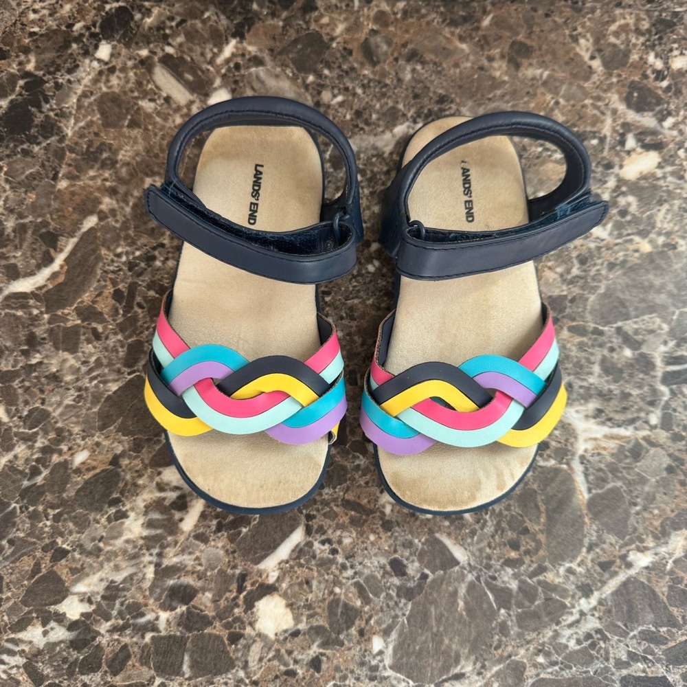 Lands' End Girls Size 10 Colorful Sandals with Velcro Strap